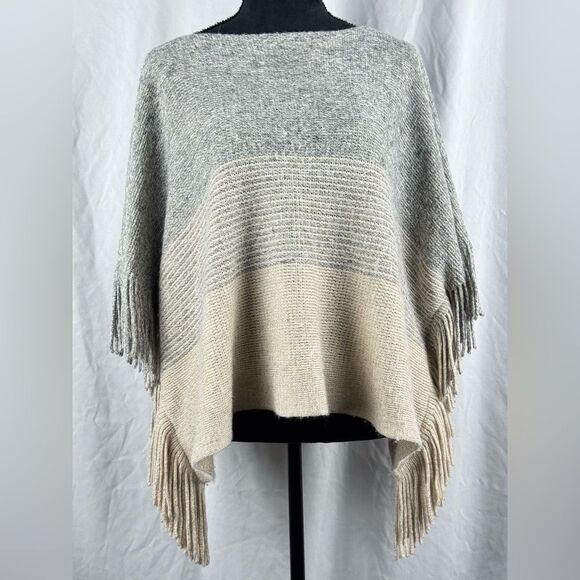 Korye Sweaters - Korye Poncho with Fringe Trim